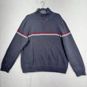 Eddie Bauer 1/4 Zip Charcoal Gray 90's Stripe Pullover Cotton Sweater Men’s XL